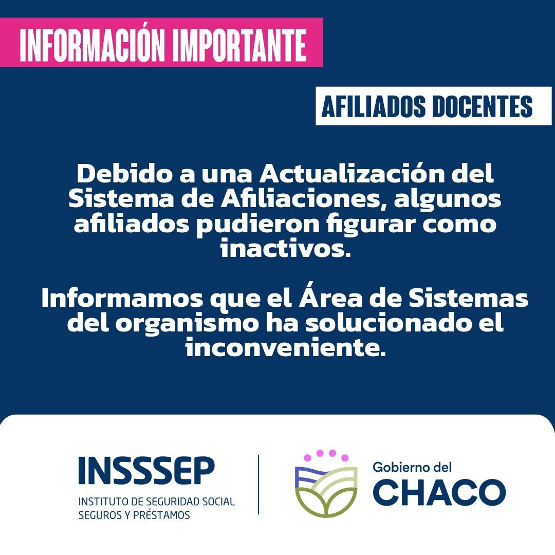 INSSSEP: INFORMACIÓN IMPORTANTE PARA AFILIADOS DOCENTES.