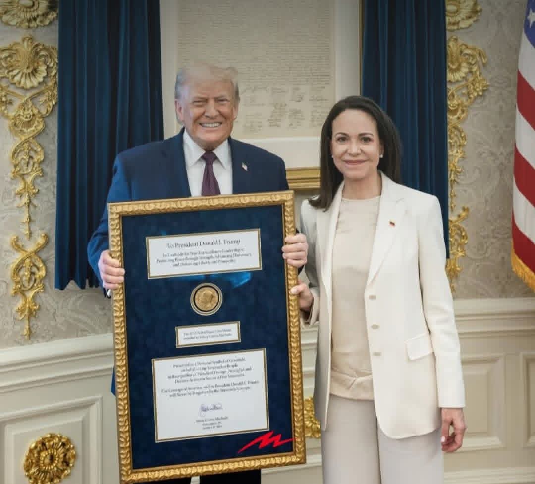 MACHADO LE ENTREG&Oacute; SU PREMIO NOBEL DE LA PAZ A TRUMP. 