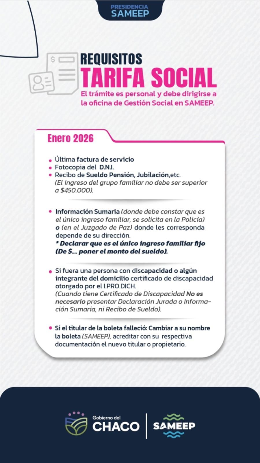 TARIFA SOCIAL DE SAMEEP: QUI&Eacute;NES PUEDEN ACCEDER Y CU&Aacute;LES SON LOS REQUISITOS.