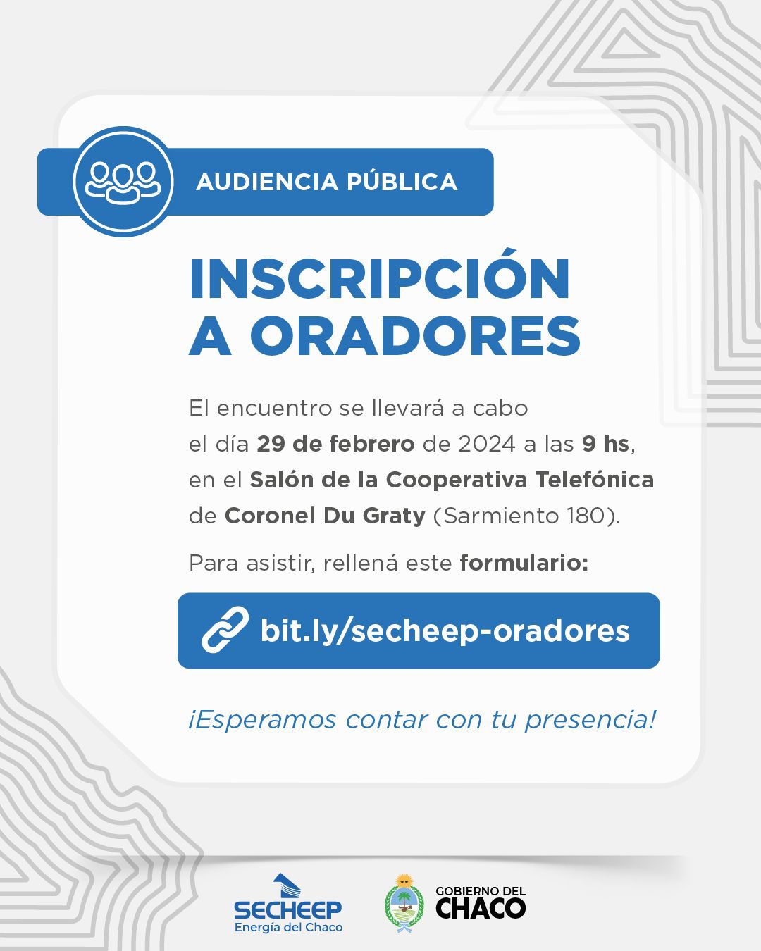 EL VIERNES 9 COMIENZA EL PERIODO DE INSCRIPCIÓN A LA AUDIENCIA PÚBLICA DE SECHEEP.