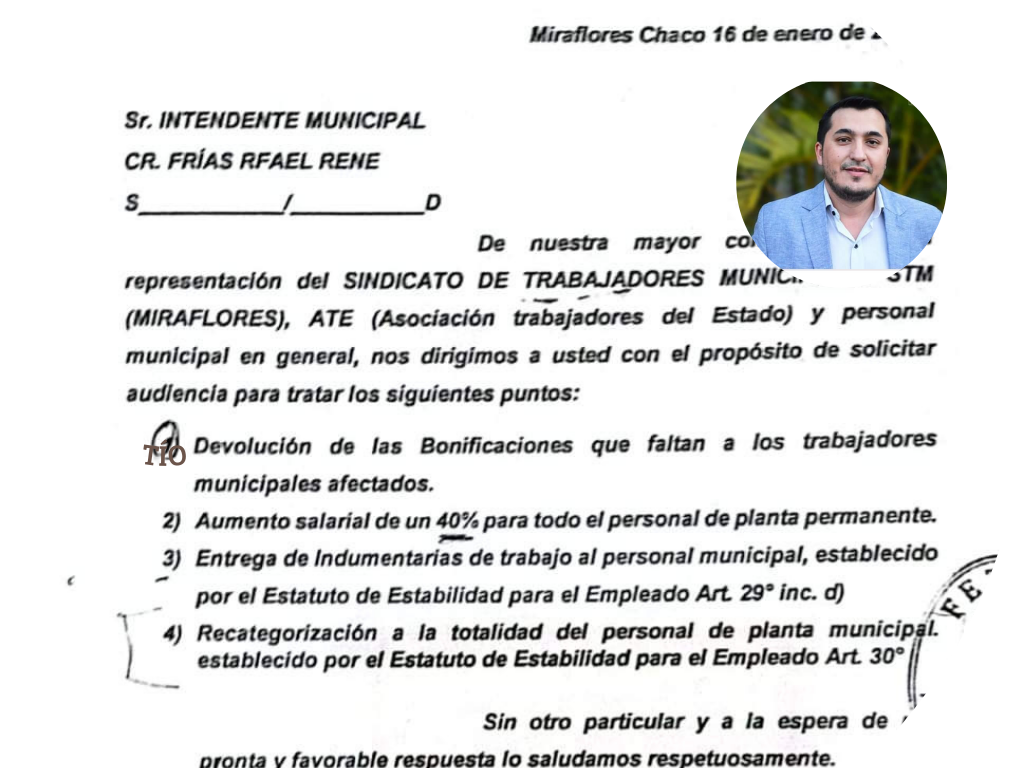 MIRAFLORES: LOS SINDICATOS STM Y ATE SOLICITARON UNA AUDIENCIA AL INTENDENTE RAFAEL FRÍAS.