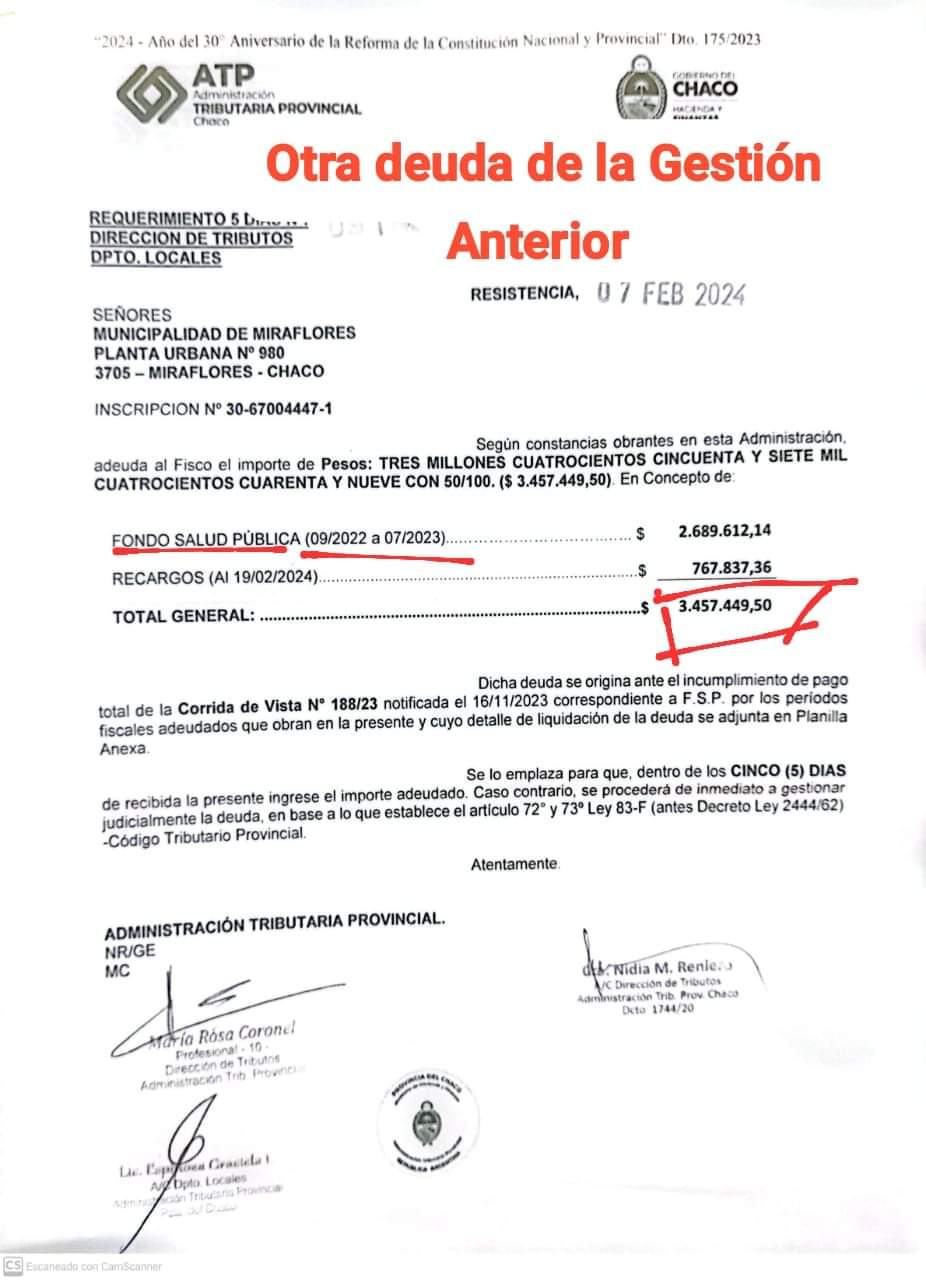 MIRAFLORES: DESDE EL MUNICIPIO LOCAL SOSTIENEN QUE ESTAN PAGANDO DEUDAS QUE DEJO LA GESTIÓN ANTERIOR. 