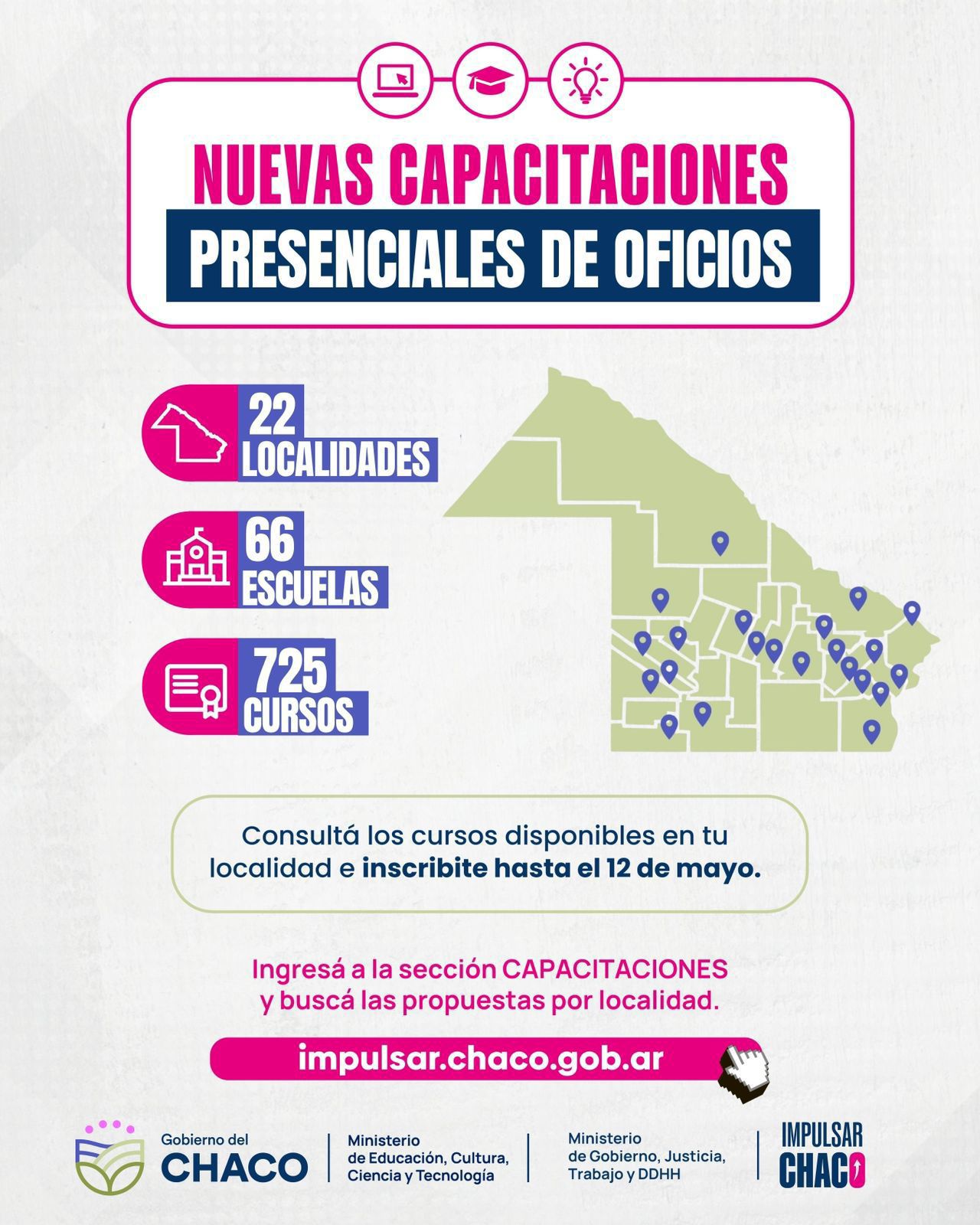 EN 22 LOCALIDADES: CHACO LANZA NUEVAS CAPACITACIONES PRESENCIALES EN OFICIOS.