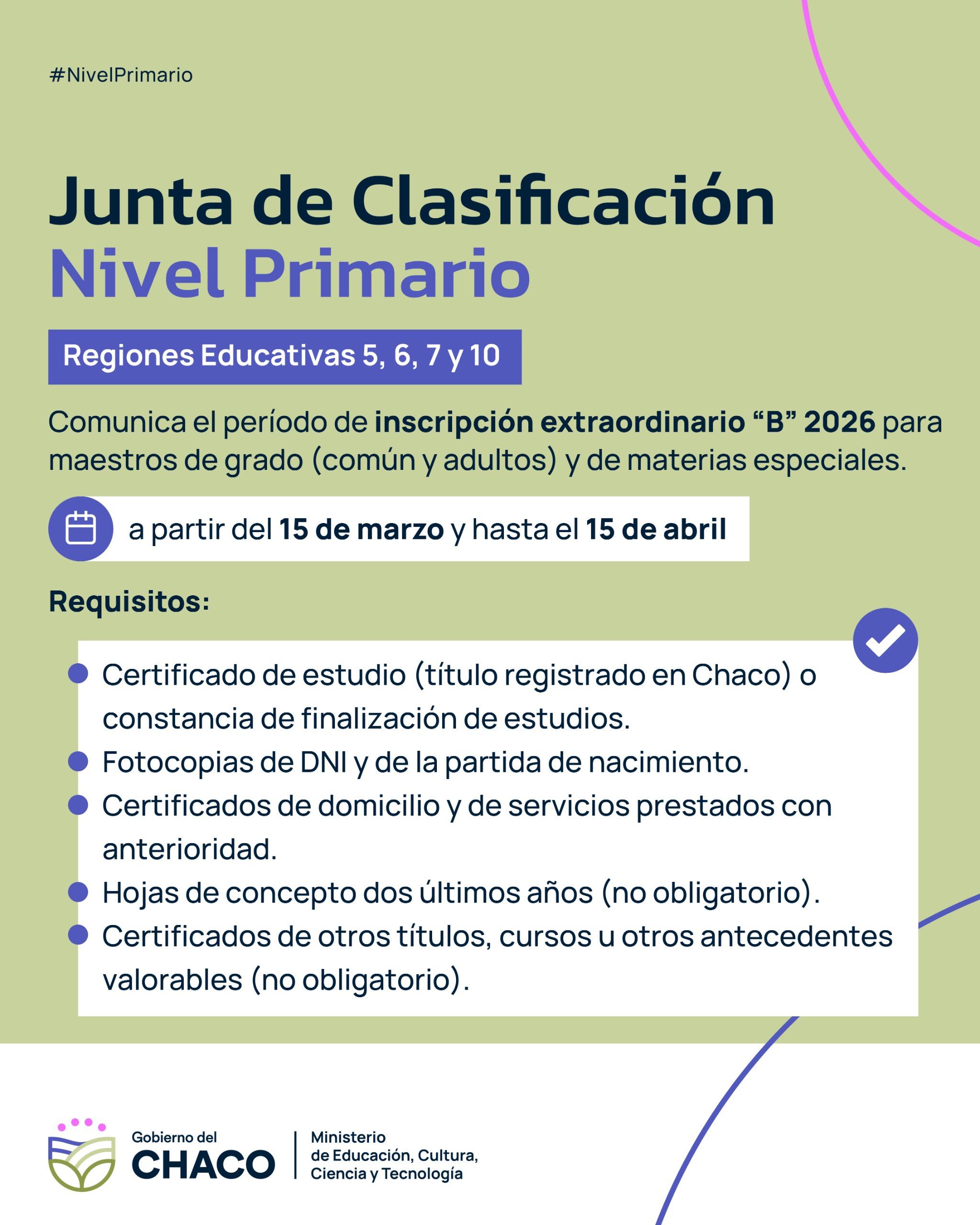 INSCRIPCI&Oacute;N EXTRAORDINARIA PARA DOCENTES DE NIVEL PRIMARIO.