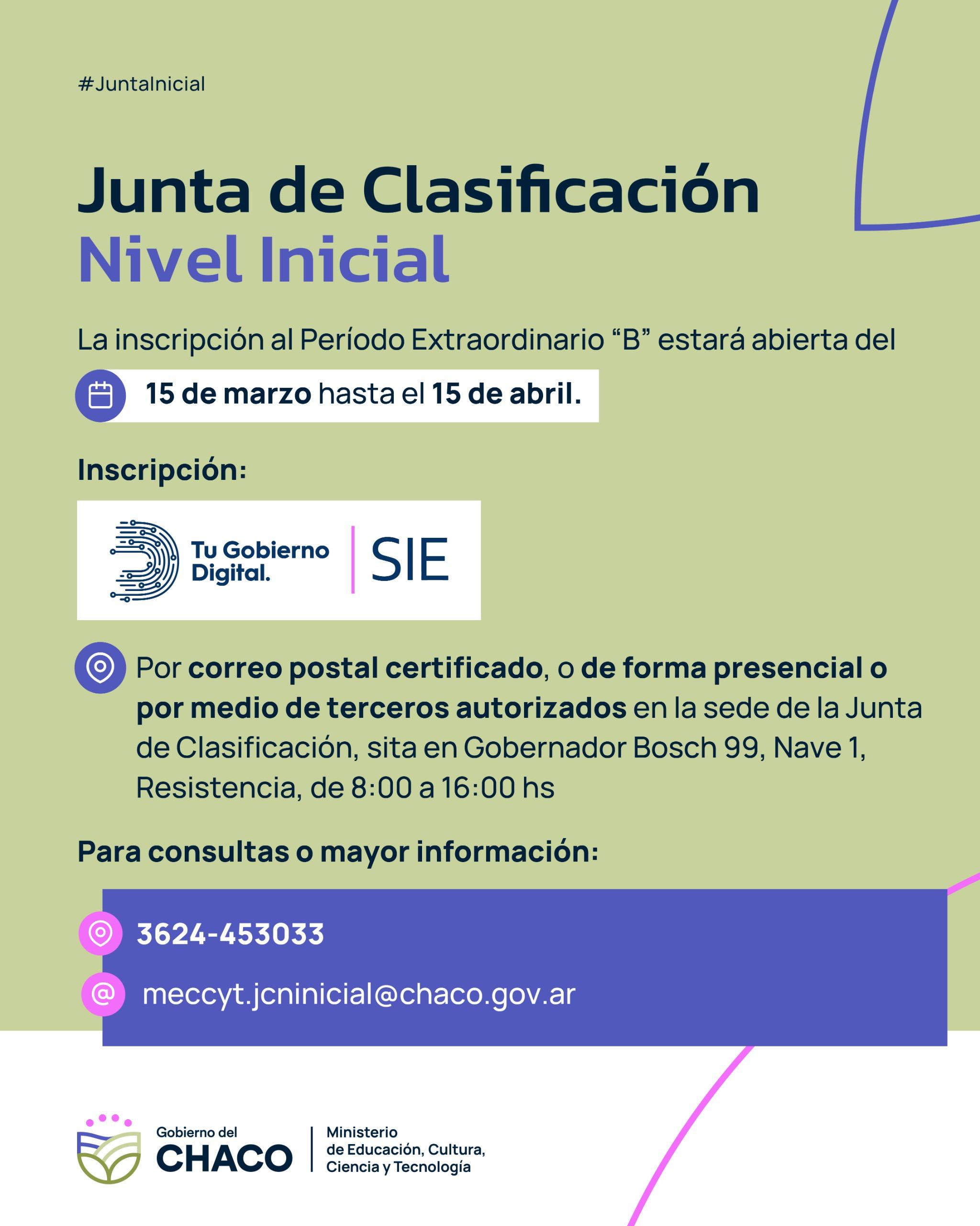 JUNTA DE CLASIFICACI&Oacute;N DE NIVEL INICIAL: EL 15, ABRIR&Aacute; INSCRIPCI&Oacute;N EXTRAORDINARIA.