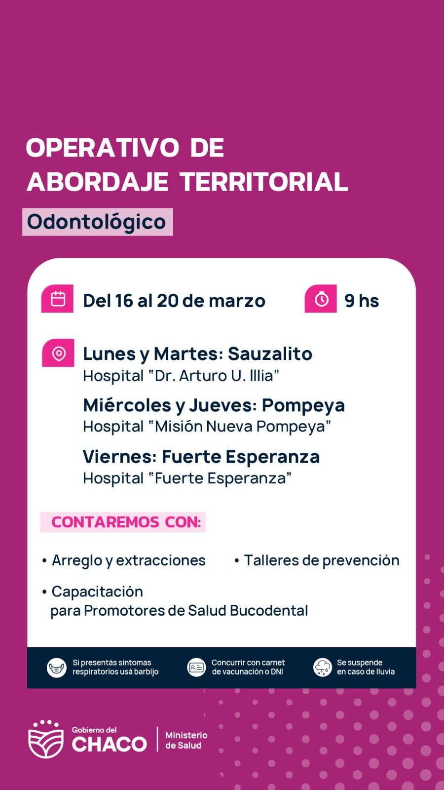 SALUD REALIZAR&Aacute; UN OPERATIVO ODONTOL&Oacute;GICO EN EL IMPENETRABLE.