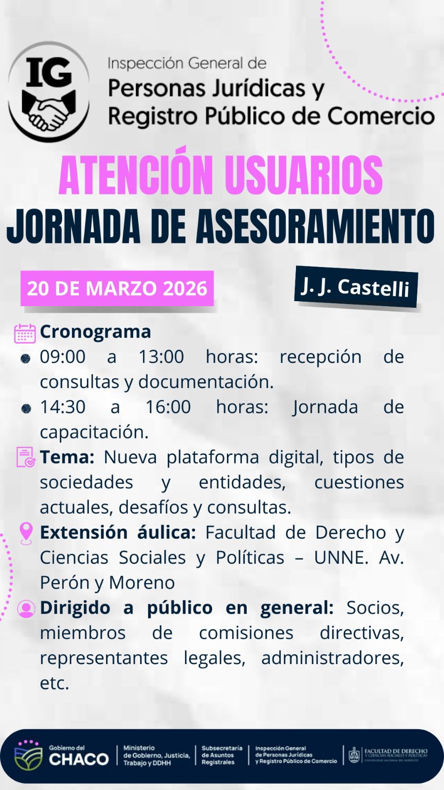 EN CASTELLI: EL REGISTRO DE PERSONAS JUR&Iacute;DICAS REALIZAR&Aacute; UN OPERATIVO TERRITORIAL PARA TR&Aacute;MITES Y ASESORAMIENTO.