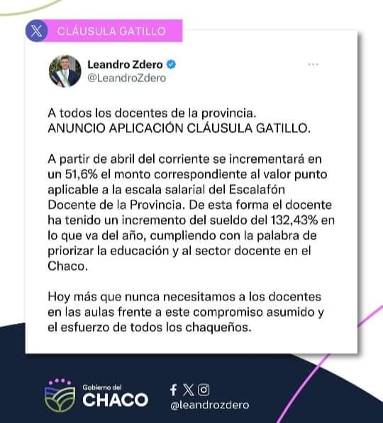 EL GOBERNADOR ANUNCIÓ LA APLICACIÓN DE LA CLÁUSULA GATILLO.