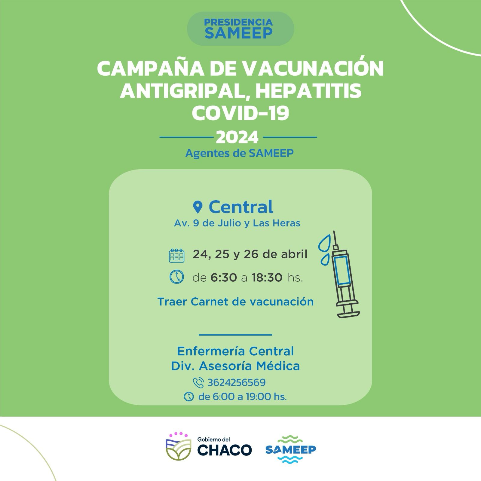 CAMPAÑA ANTIGRIPAL 2024: SAMEEP PONE A DISPOSICIÓN DE SUS AGENTES POSTAS DE VACUNACIÓN.
