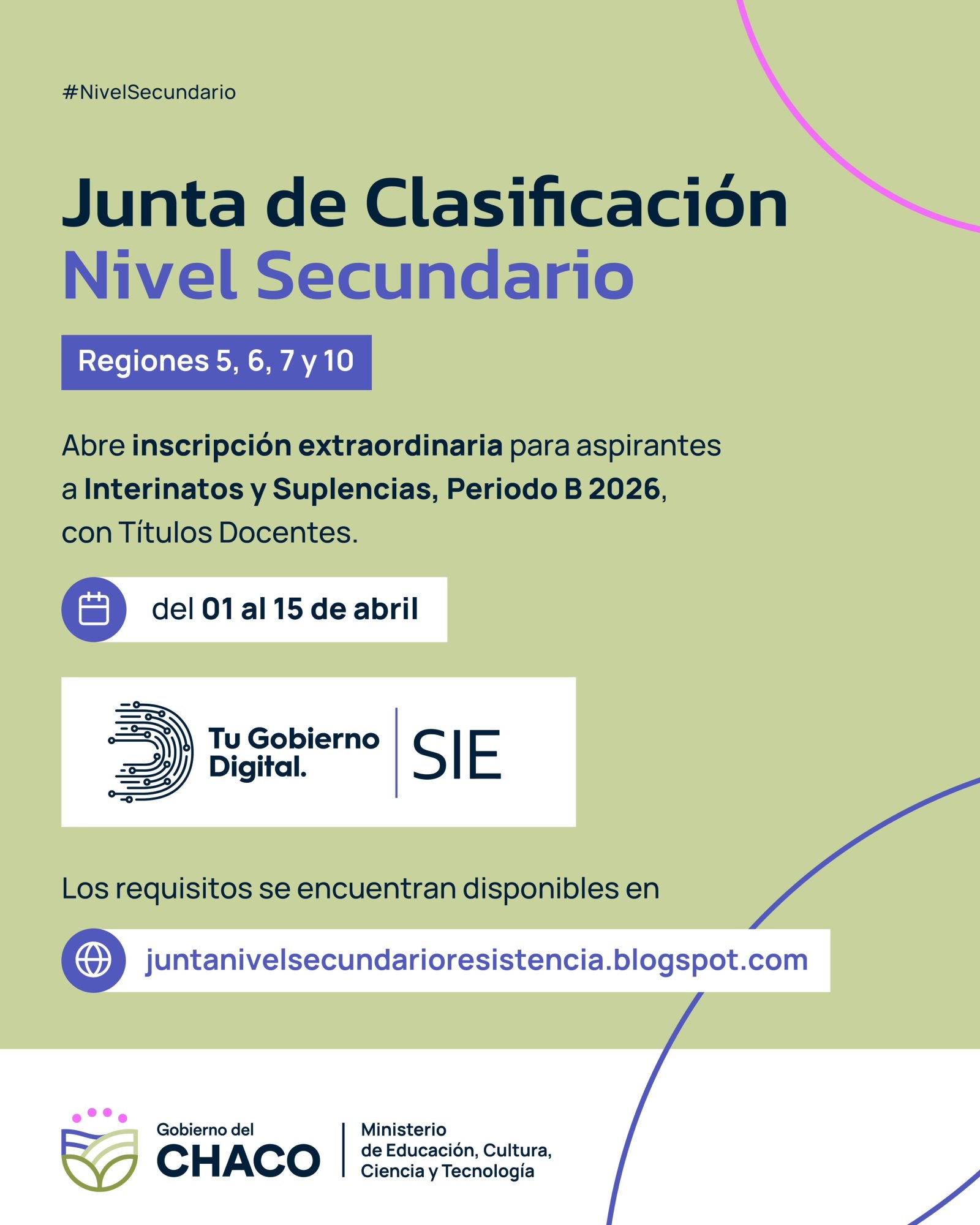 NIVEL SECUNDARIO: ABRE INSCRIPCI&Oacute;N A INTERINATOS Y SUPLENCIAS PER&Iacute;ODO &ldquo;B&rdquo; 2026.