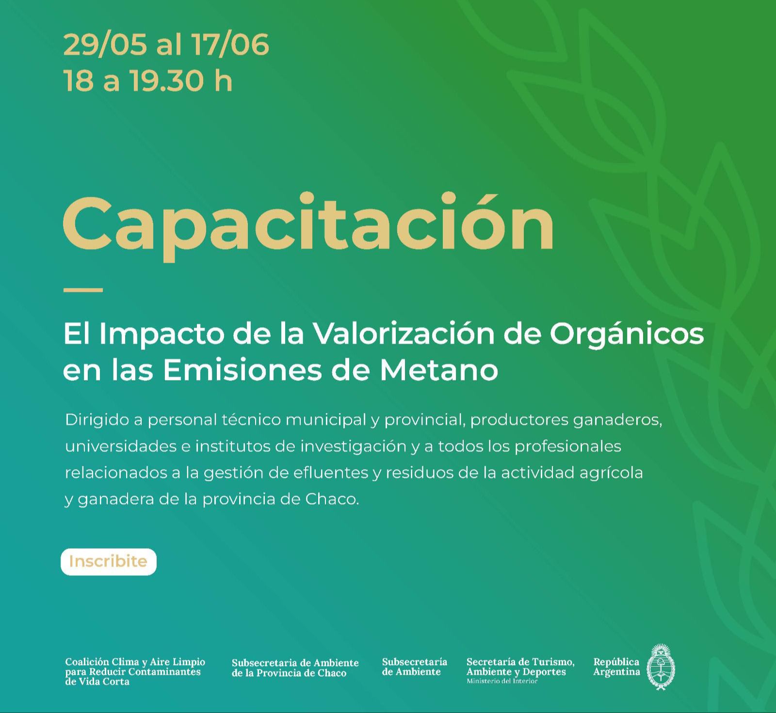 EL GOBIERNO DEL CHACO INVITA A UNA CAPACITACIÓN SOBRE GESTIÓN DE RESIDUOS GENERADOS EN PROCESOS DE ACTIVIDADES AGRÍCOLAS Y GANADERAS.