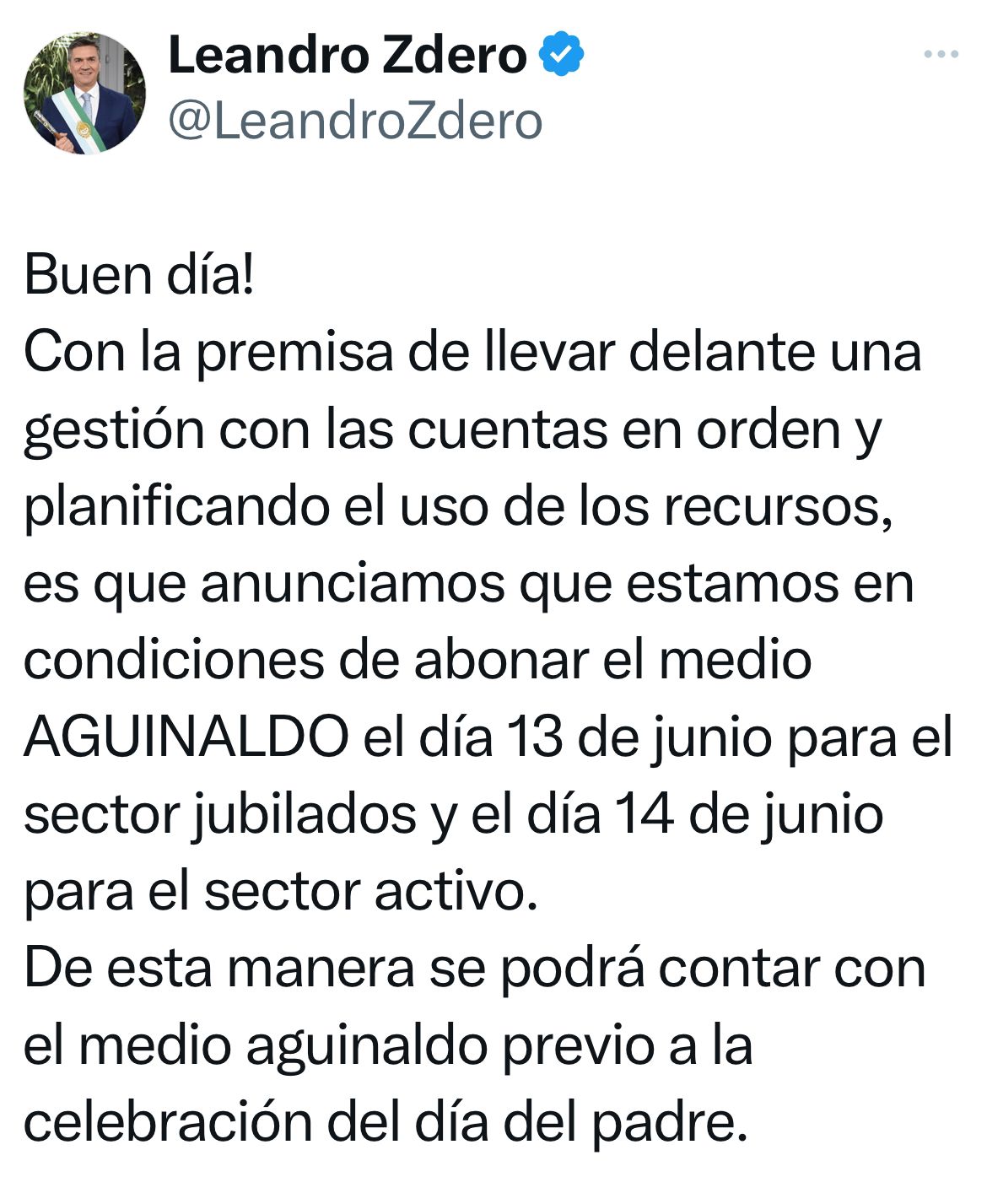 EL GOBERNADOR ZDERO ANUNCIÓ EL PAGO DEL AGUINALDO.