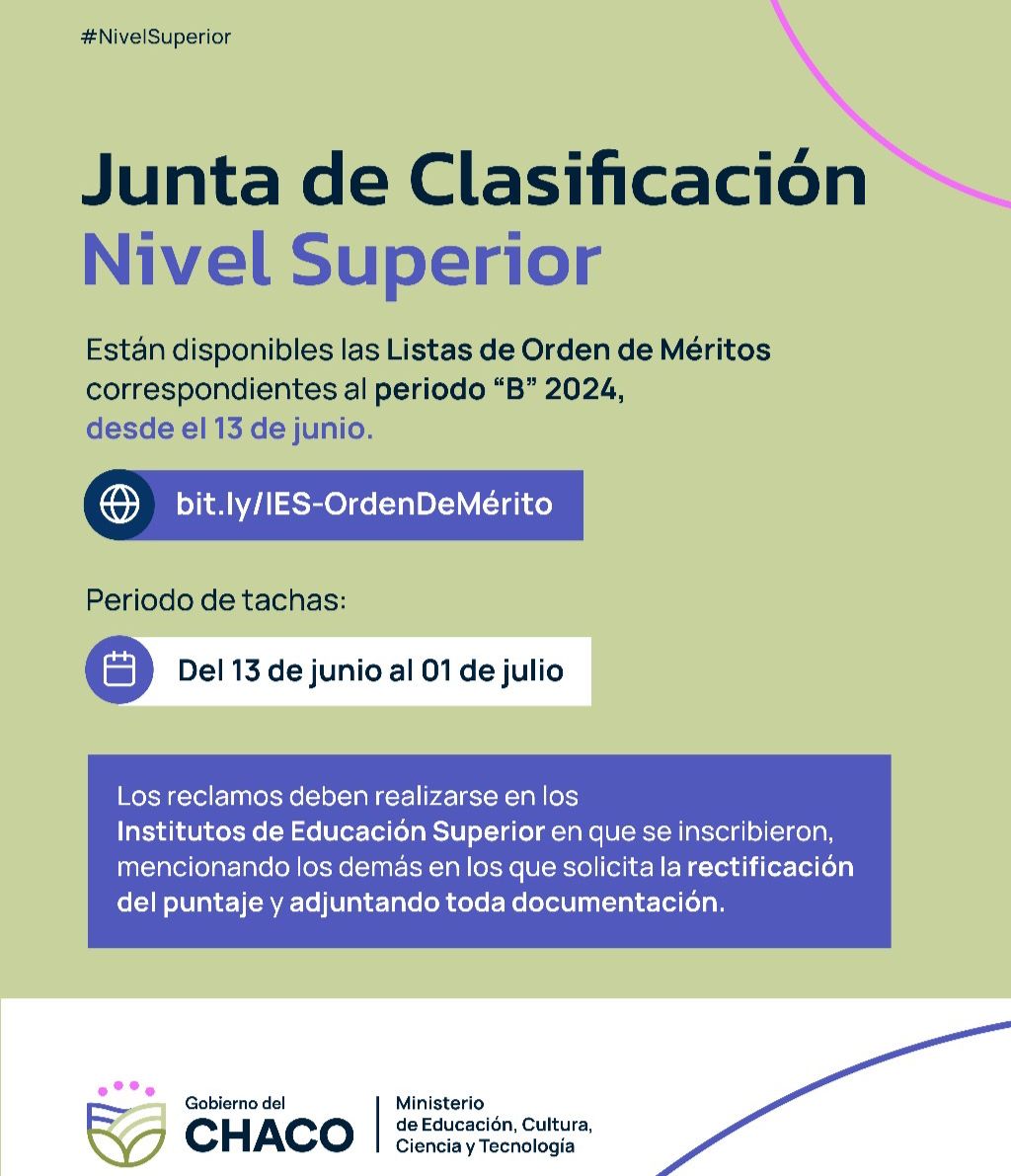 JUNTA DE CLASIFICACIÓN DE EDUCACIÓN SUPERIOR:  ESTÁN DISPONIBLES LISTAS DE ORDEN DE MÉRITO.