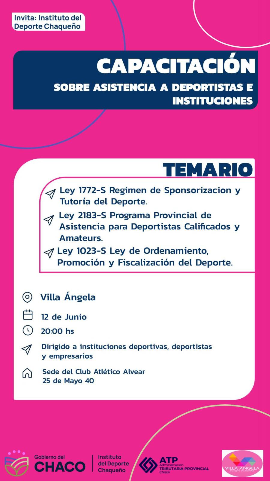 12 DE JUNIO: CAPACITACION SOBRE ASISTENCIA A DEPORTISTAS EN VILLA ÁNGELA.