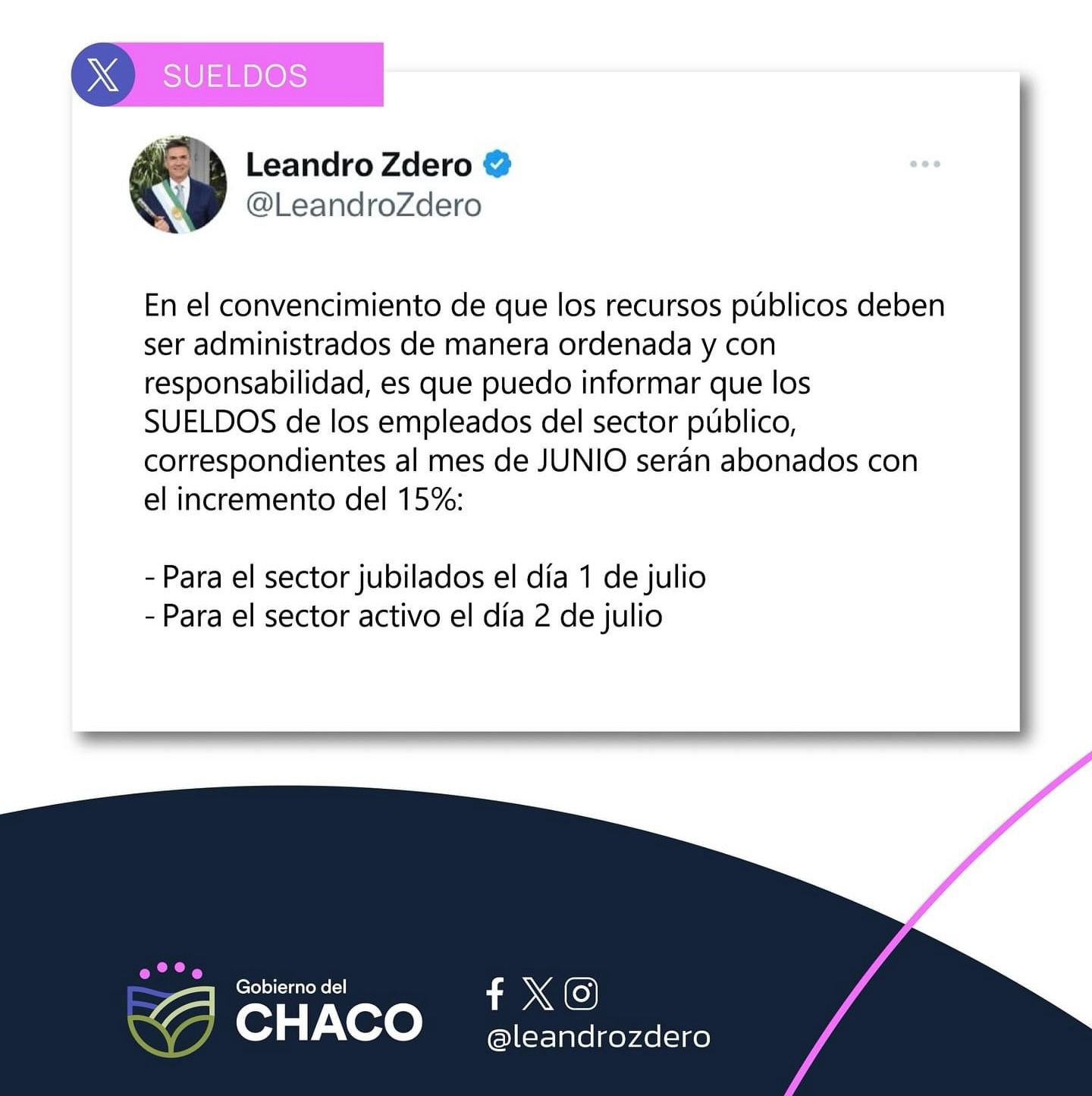 EL GOBIERNO PROVINCIAL INICIA HOY EL PAGO DE SUELDOS A ESTATALES, CON EL 15% DE AUMENTO.