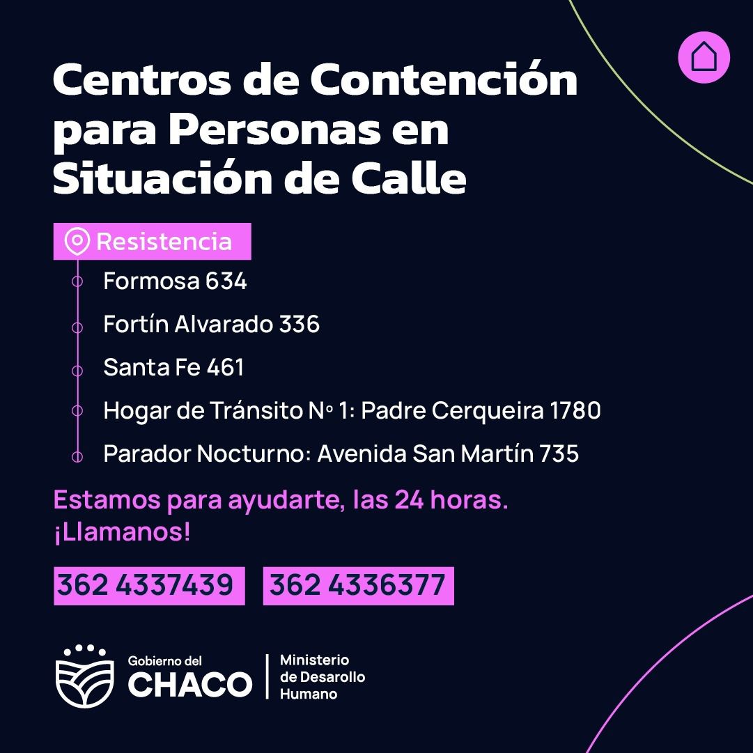 RESISTENCIA: UBICACIONES DE  DISPOSITIVOS PARA LA CONTENCIÓN DE PERSONAS EN SITUACIÓN DE CALLE.