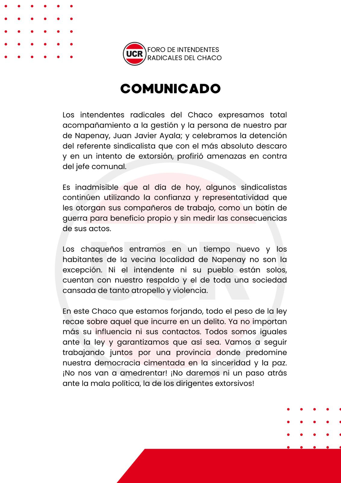 INTENDENTES RADICALES RESPALDAN A SU PAR JUAN AYALA, DE NAPENAY.