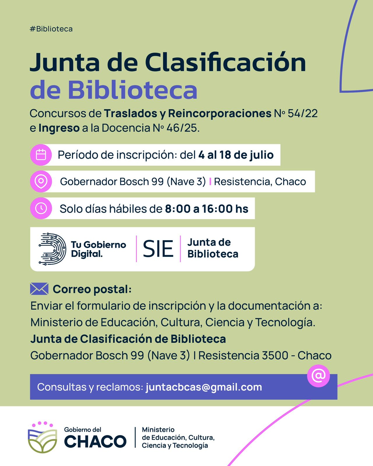 ATENCIÓN, DOCENTES BIBLIOTECARIOS: ABRE INSCRIPCIÓN A CONCURSOS DE TRASLADO Y REINCORPORACIONES E INGRESO.