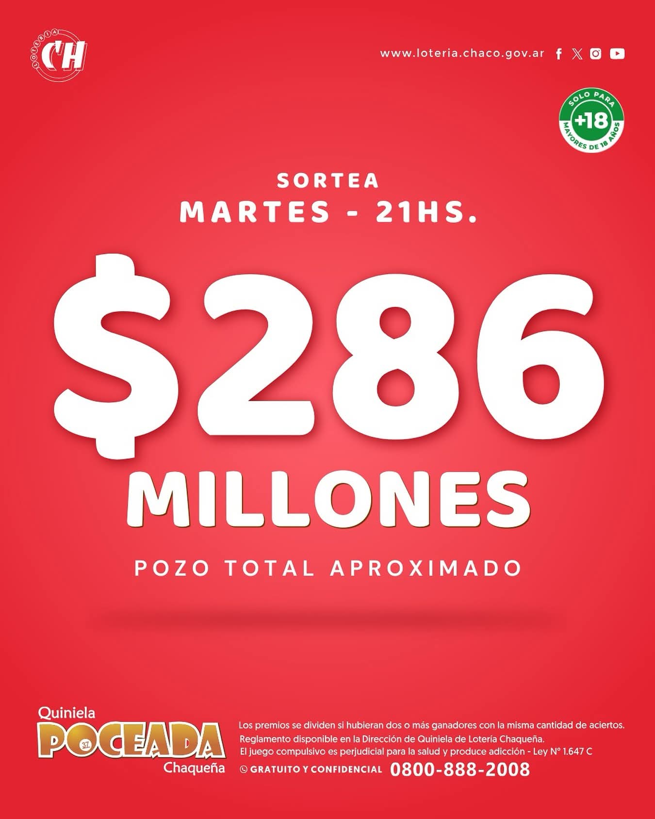 LA POCEADA VOLVIÓ A QUEDAR VACANTE Y EL POZO ASCENDIÓ A MÁS DE $ 286 MILLONES.