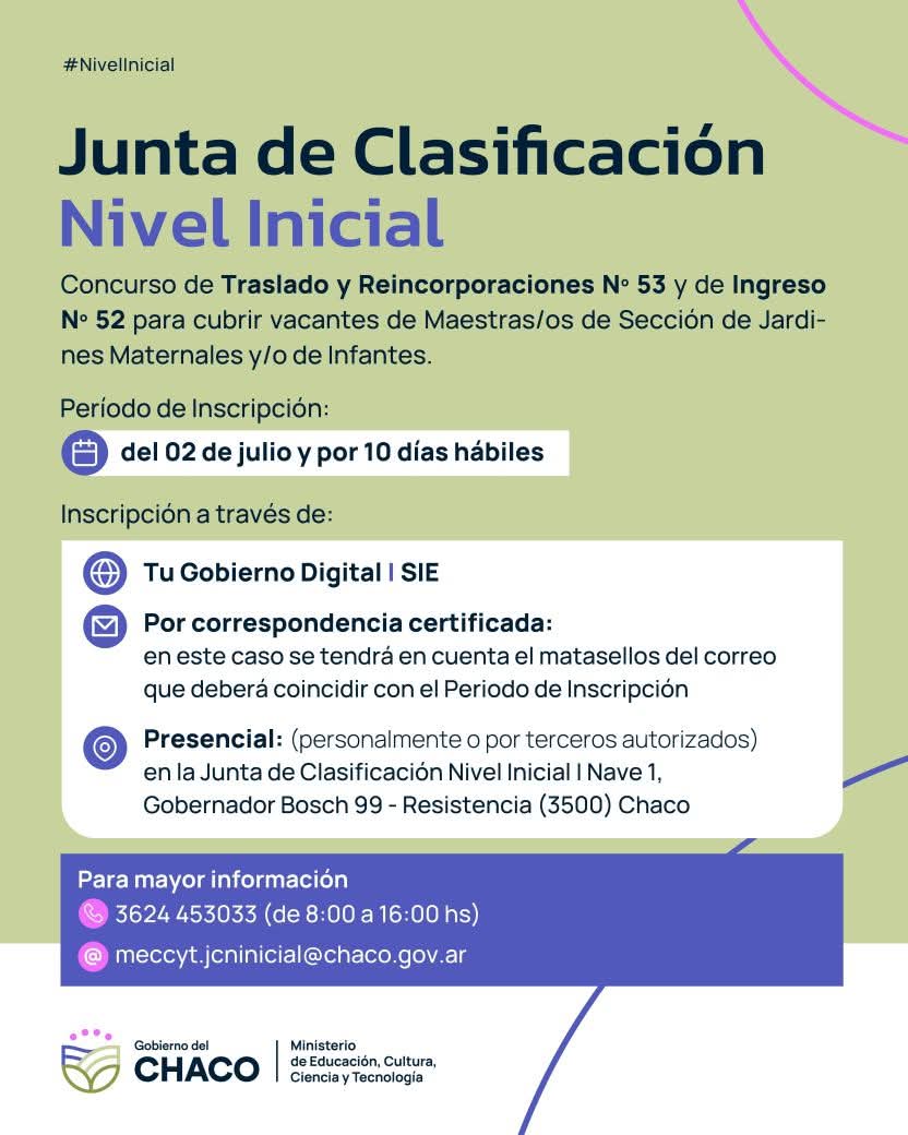 NIVEL INICIAL: ESTÁ ABIERTA LA INSCRIPCIÓN A CONCURSOS DE TRASLADO E INGRESO.