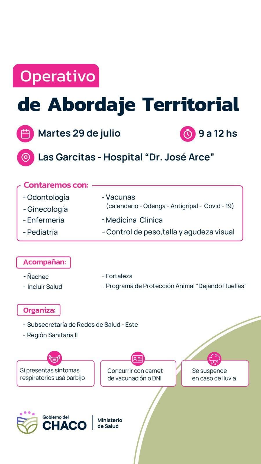 ESTE MARTES 29: OPERATIVO DE ABORDAJE TERRITORIAL EN LAS GARCITAS.