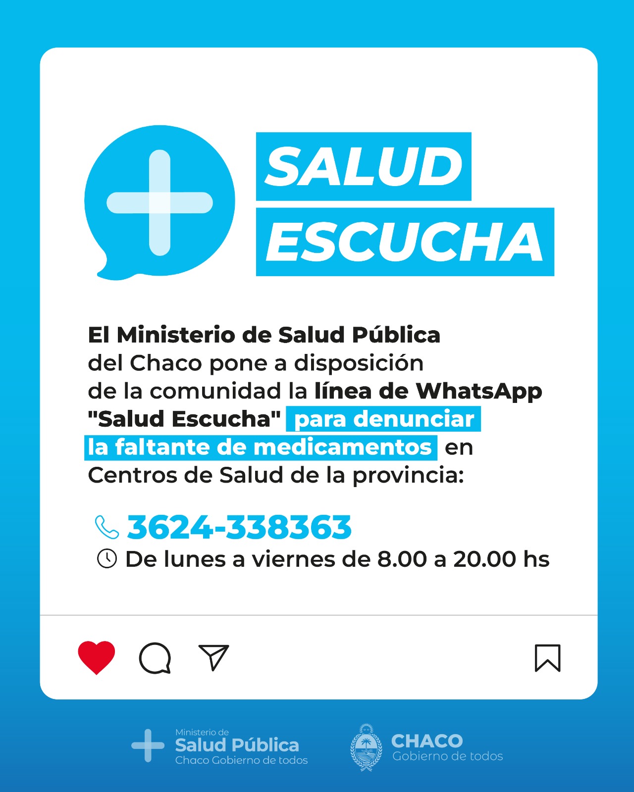 EL GOBIERNO HABILITÓ UNA LÍNEA DE WHATSAPP PARA GARANTIZAR EL ACCESO A MEDICAMENTOS EN CENTROS DE SALUD.