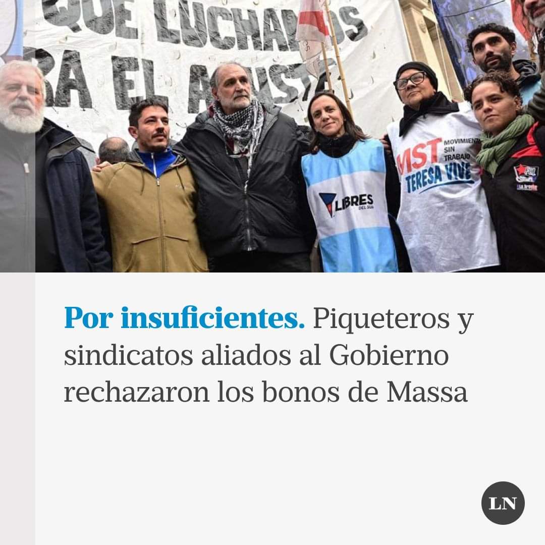 PIQUETEROS Y SINDICATOS ALIADOS AL GOBIERNO RECHAZARON POR INSUFICIENTES LOS BONOS DE MASSA. 