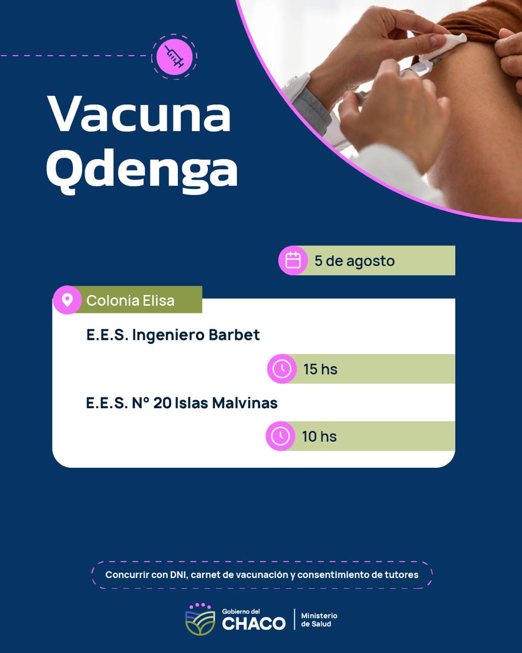 CRONOGRAMA DE VACUNACIÓN CONTRA EL DENGUE PARA HOY LUNES, 5 DE AGOSTO.