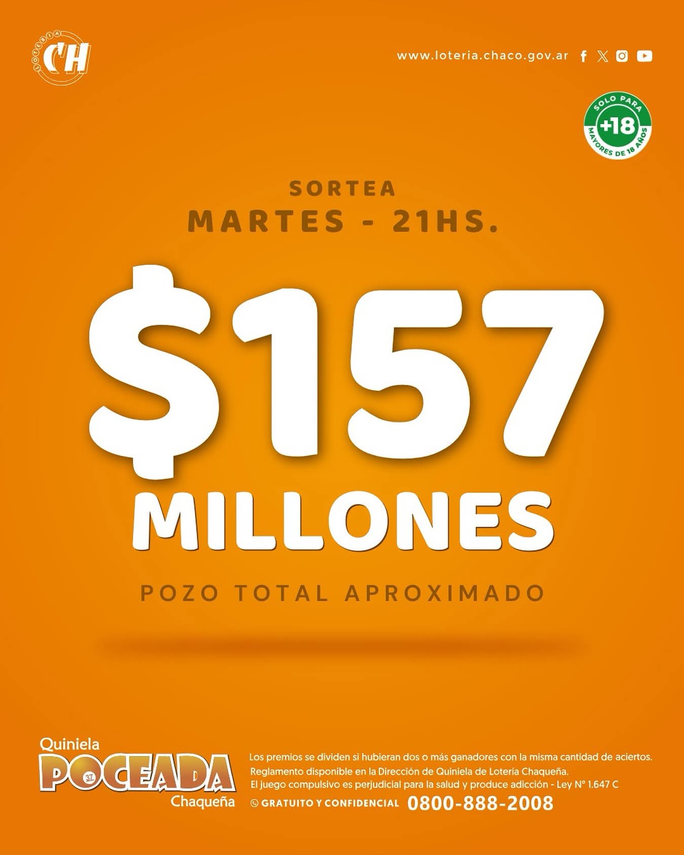 LA POCEADA QUEDÓ VACANTE Y ACUMULA UN POZO DE MÁS DE $ 156 MILLONES.
