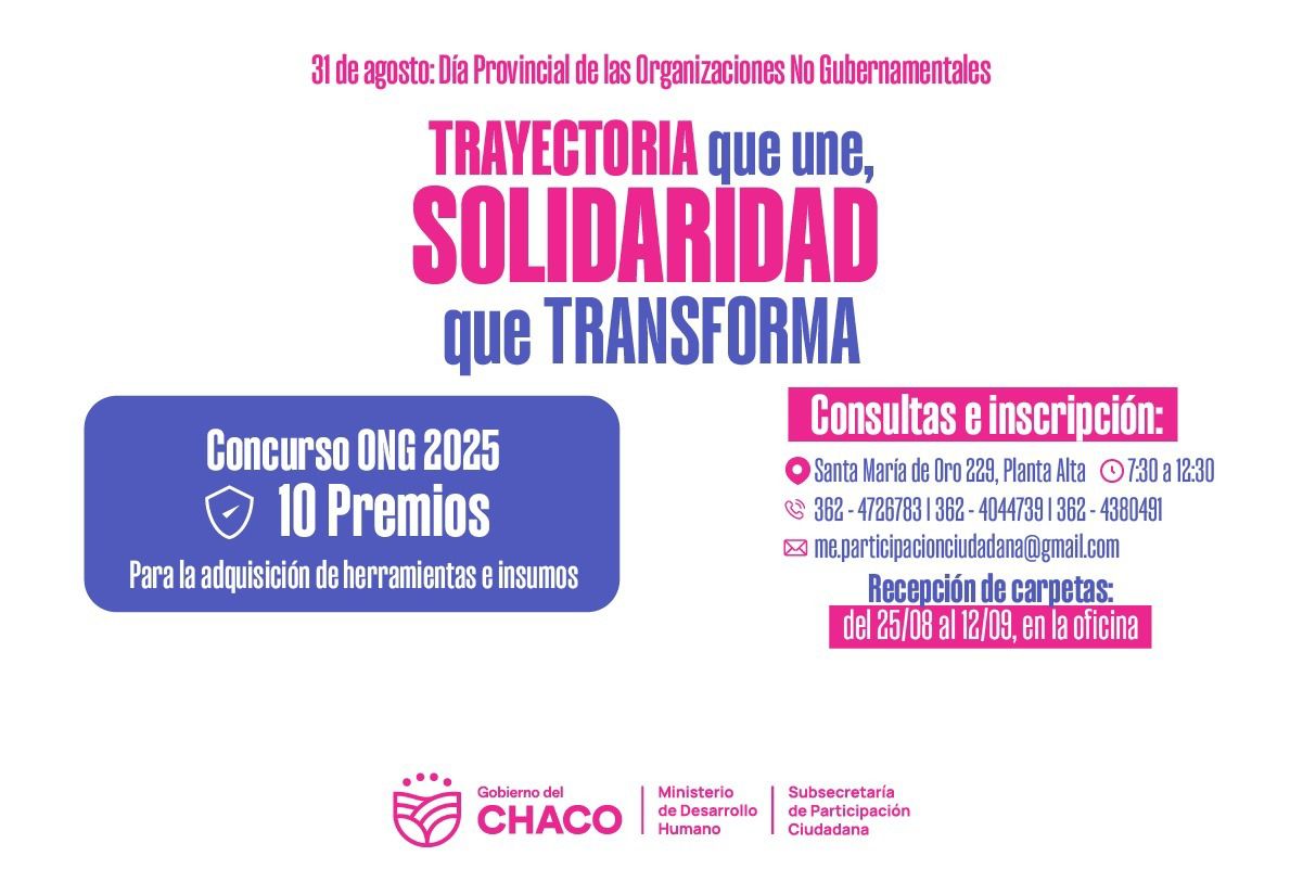 EL GOBIERNO PROVINCIAL CONVOCA AL CONCURSO PARA ELEGIR A LA ONG DESTACADA 2025.