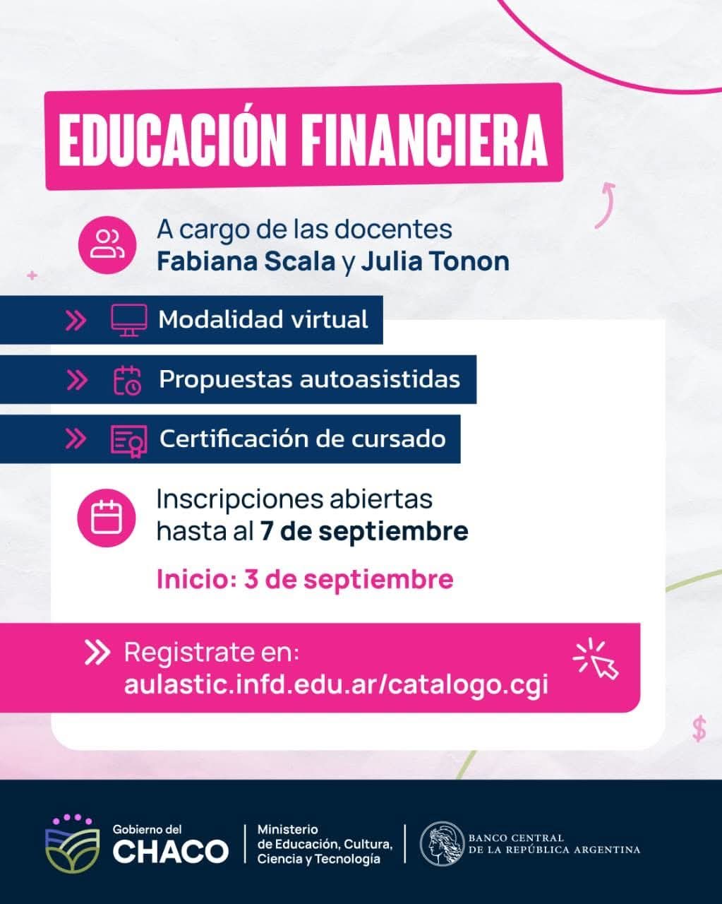 EDUCACIÓN FINANCIERA EN LA ESCUELA SECUNDARIA: ESTÁ ABIERTA LA INSCRIPCIÓN A NUEVOS CURSOS DE CAPACITACIÓN DOCENTE. 