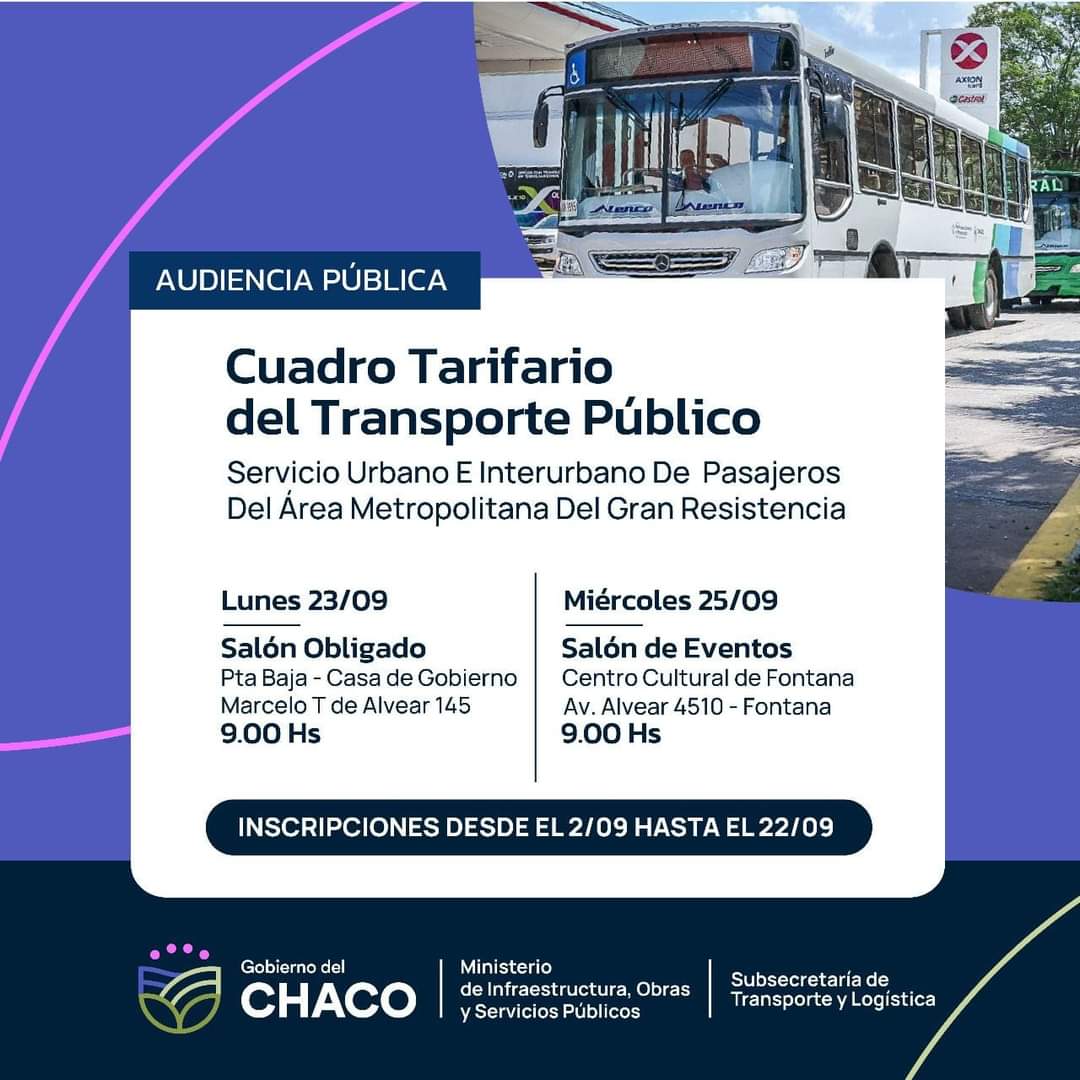 ÁREA METROPOLITANA: CONVOCATORIA A AUDIENCIAS PÚBLICAS PARA LA DETERMINACIÓN DEL NUEVO CUADRO TARIFARIO DEL TRANSPORTE PÚBLICO.
