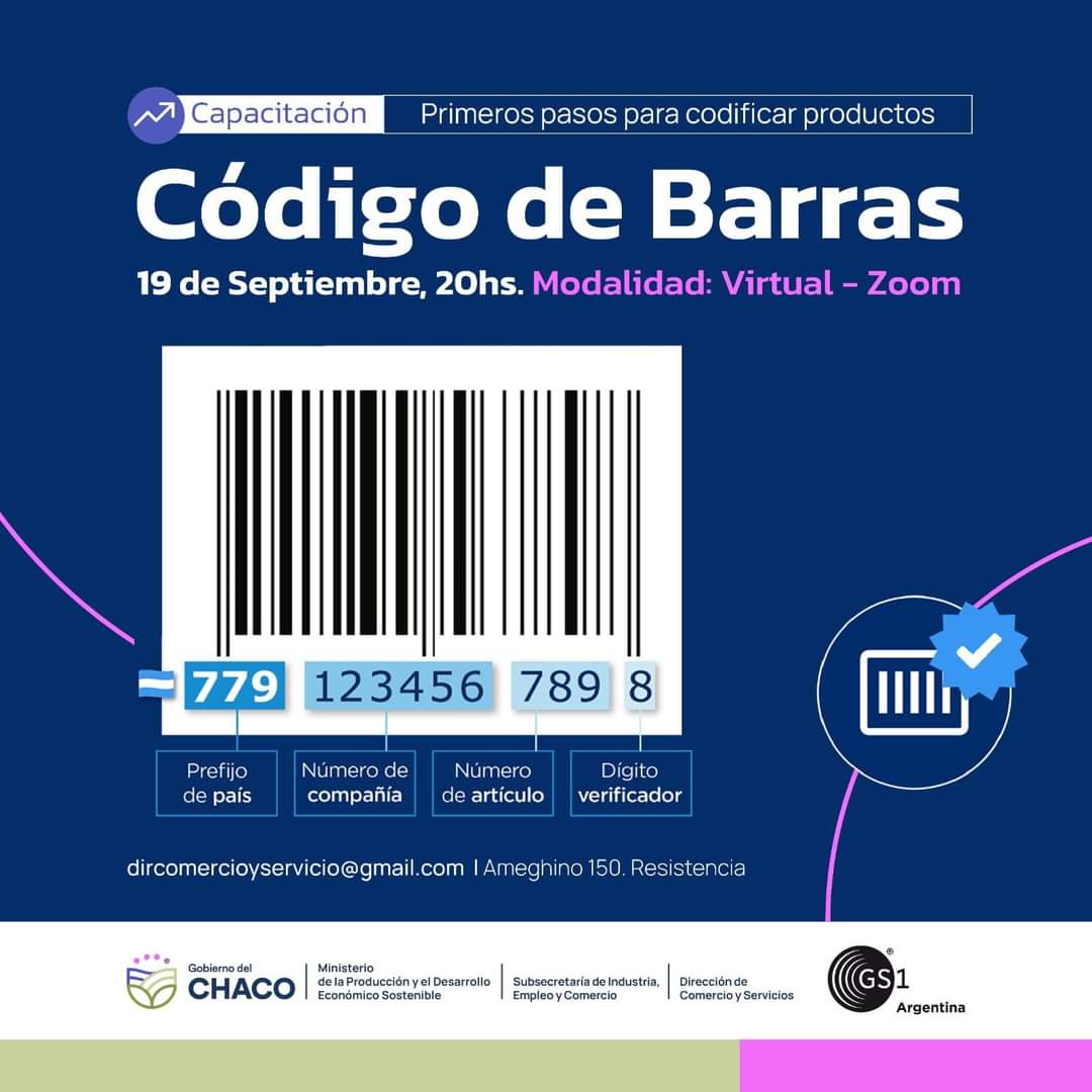 PRODUCCIÓN: CONVOCAN A EMPRESAS CHAQUEÑAS A PARTICIPAR DE UNA CAPACITACION INTRODUCTORIA PARA LA OBTENCION DEL CÓDIGO DE BARRAS.