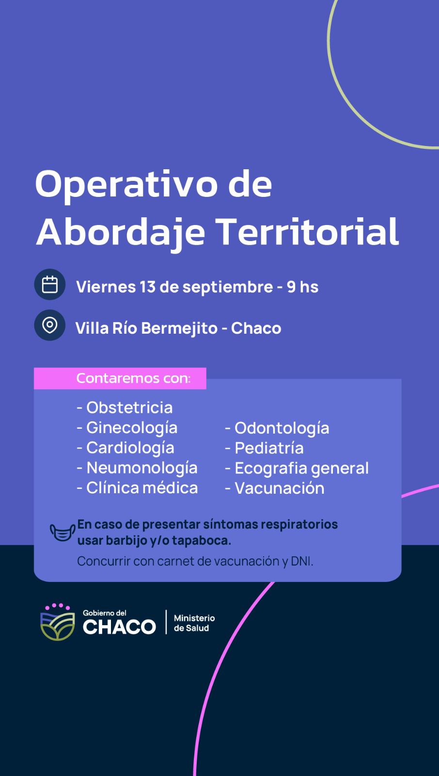 SALUD: NUEVOS OPERATIVOS DE ABORDAJE TERRITORIAL EN CASTELLI, EL ESPINILLO Y VILLA RÍO BERMEJO.