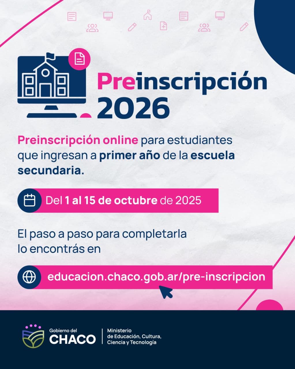 EL 1° DE OCTUBRE ABRE LA PREINSCRIPCIÓN ONLINE AL NIVEL SECUNDARIO.