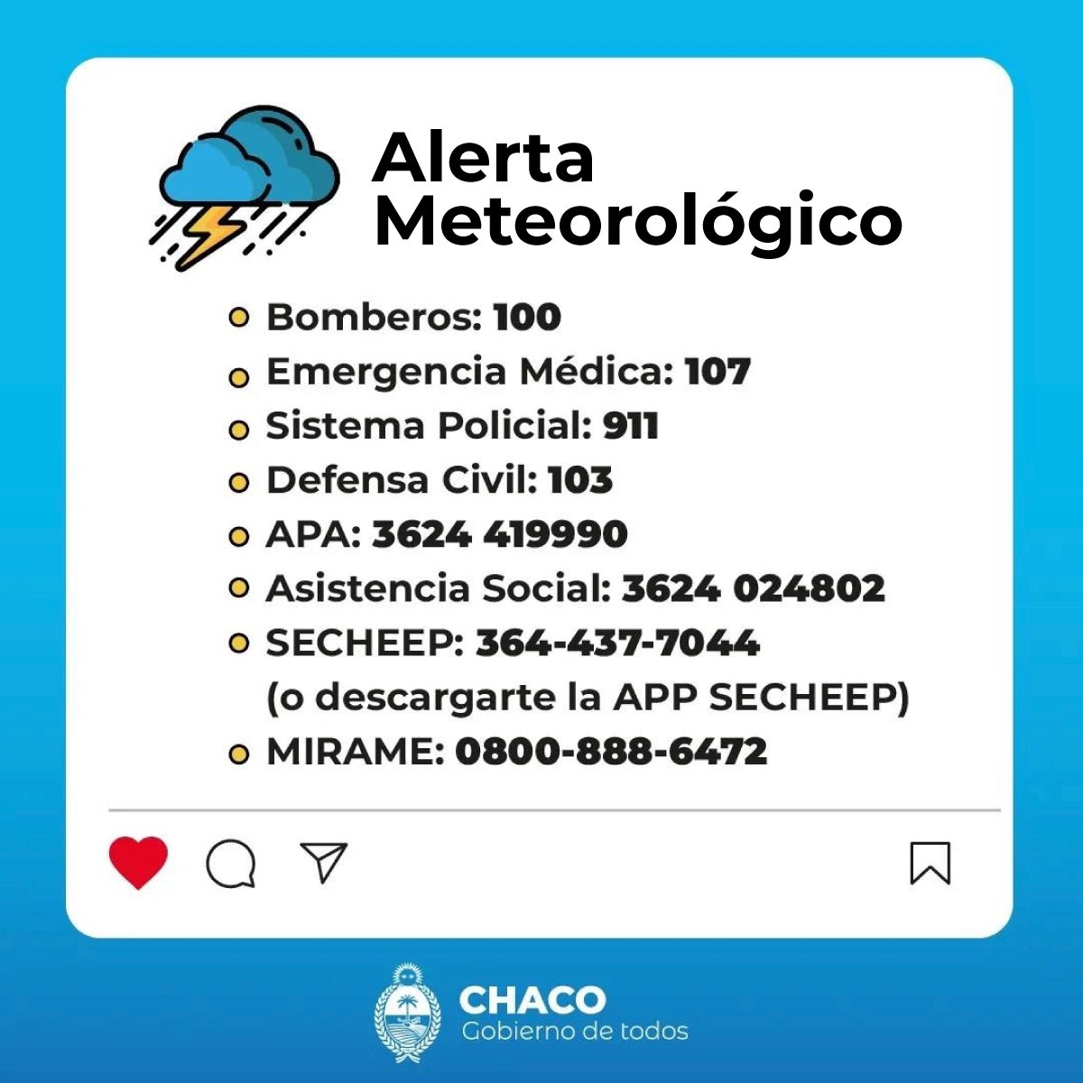 PROBABLES TORMENTAS FUERTES DESDE LA MADRUGADA DE ESTE MIÉRCOLES EN LA PROVINCIA.