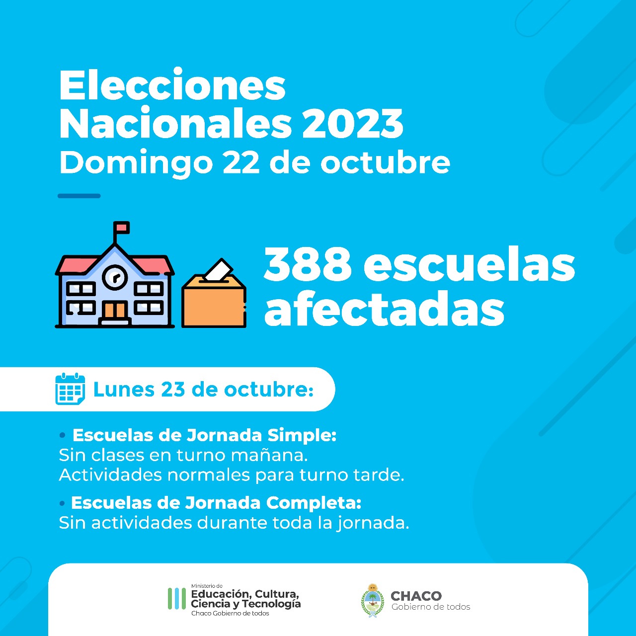 EDUCACIÓN DISPUSO 388 ESCUELAS PARA LAS ELECCIONES DEL PRÓXIMO DOMINGO