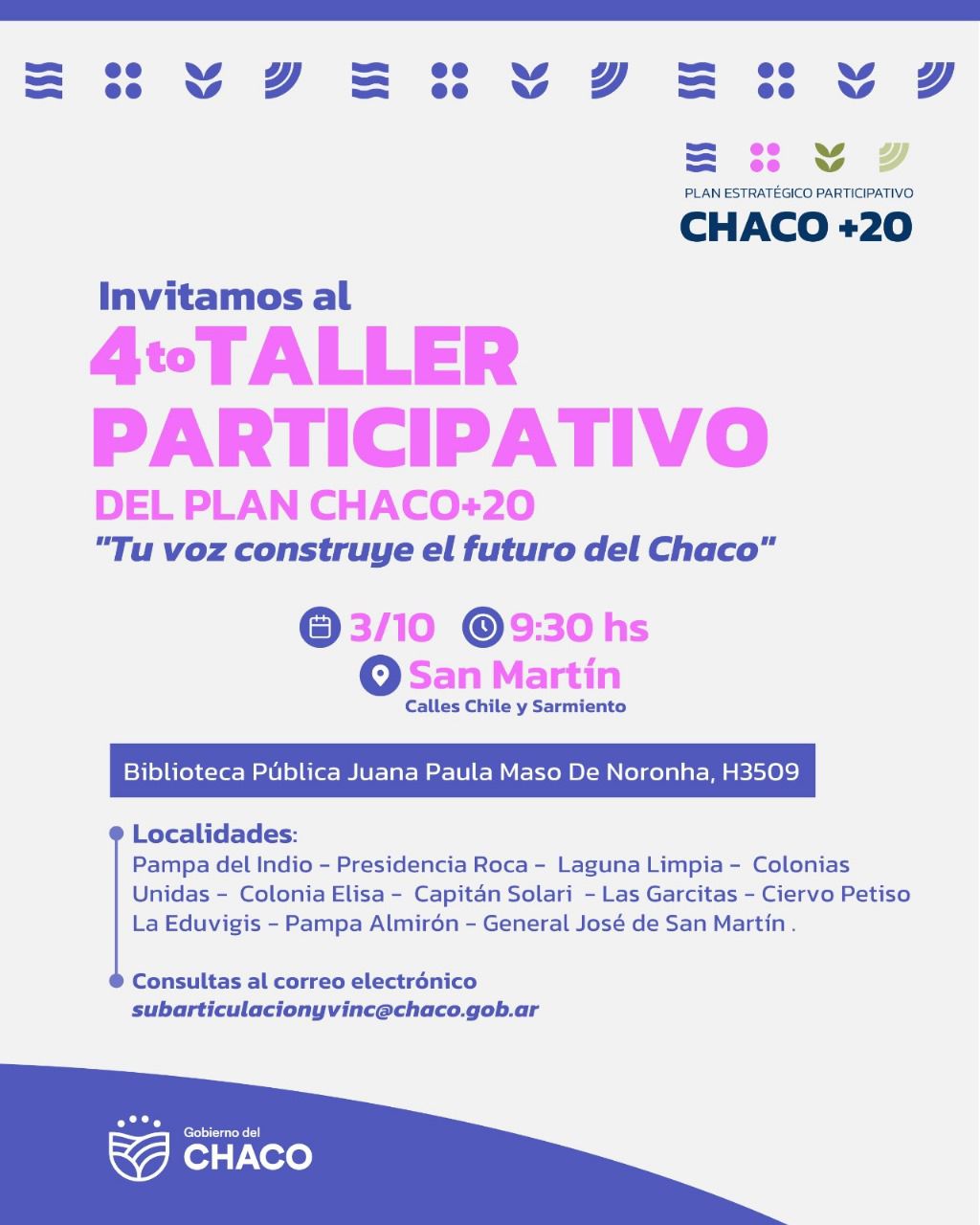 PLAN ESTRATÉGICO PARTICIPATIVO CHACO+20: CONVOCATORIA A TALLERES.