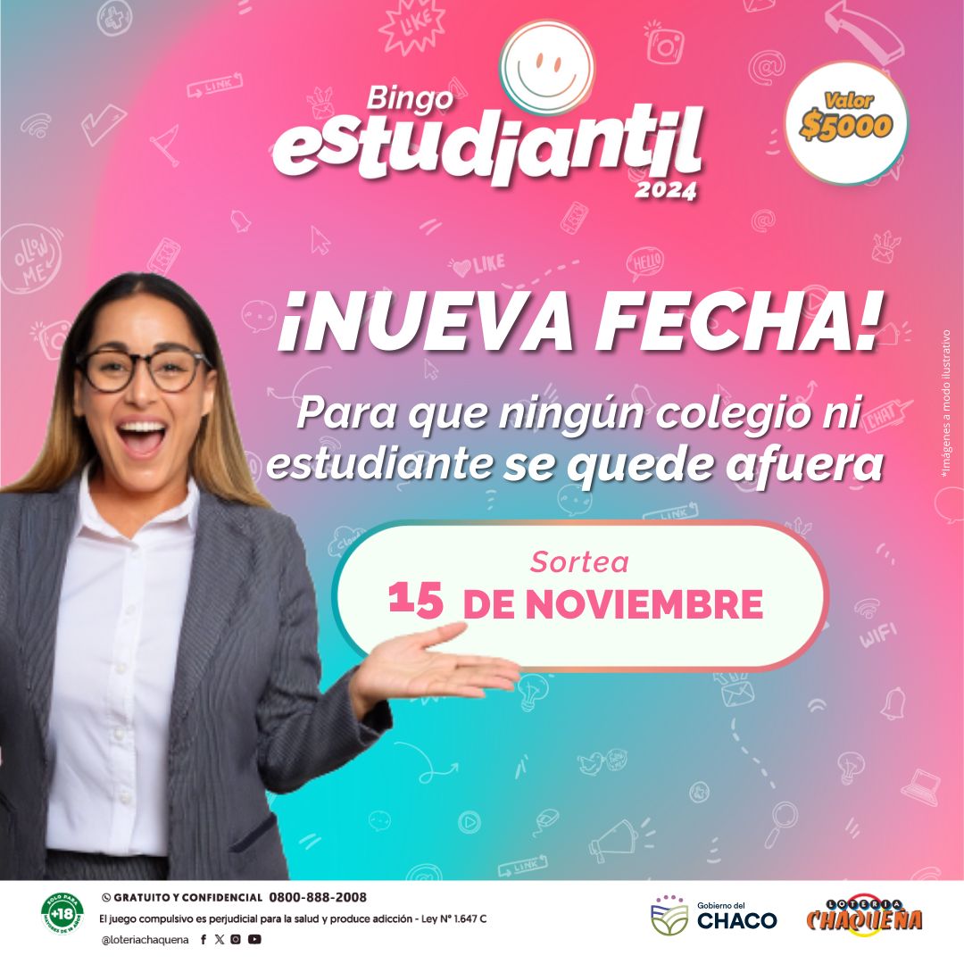 SIGUE DISPONIBLE EL BINGO ESTUDIANTIL DE LOTERÍA CHAQUEÑA, UNA GRAN HERRAMIENTA PARA TODAS LAS COMUNIDADES EDUCATIVAS.