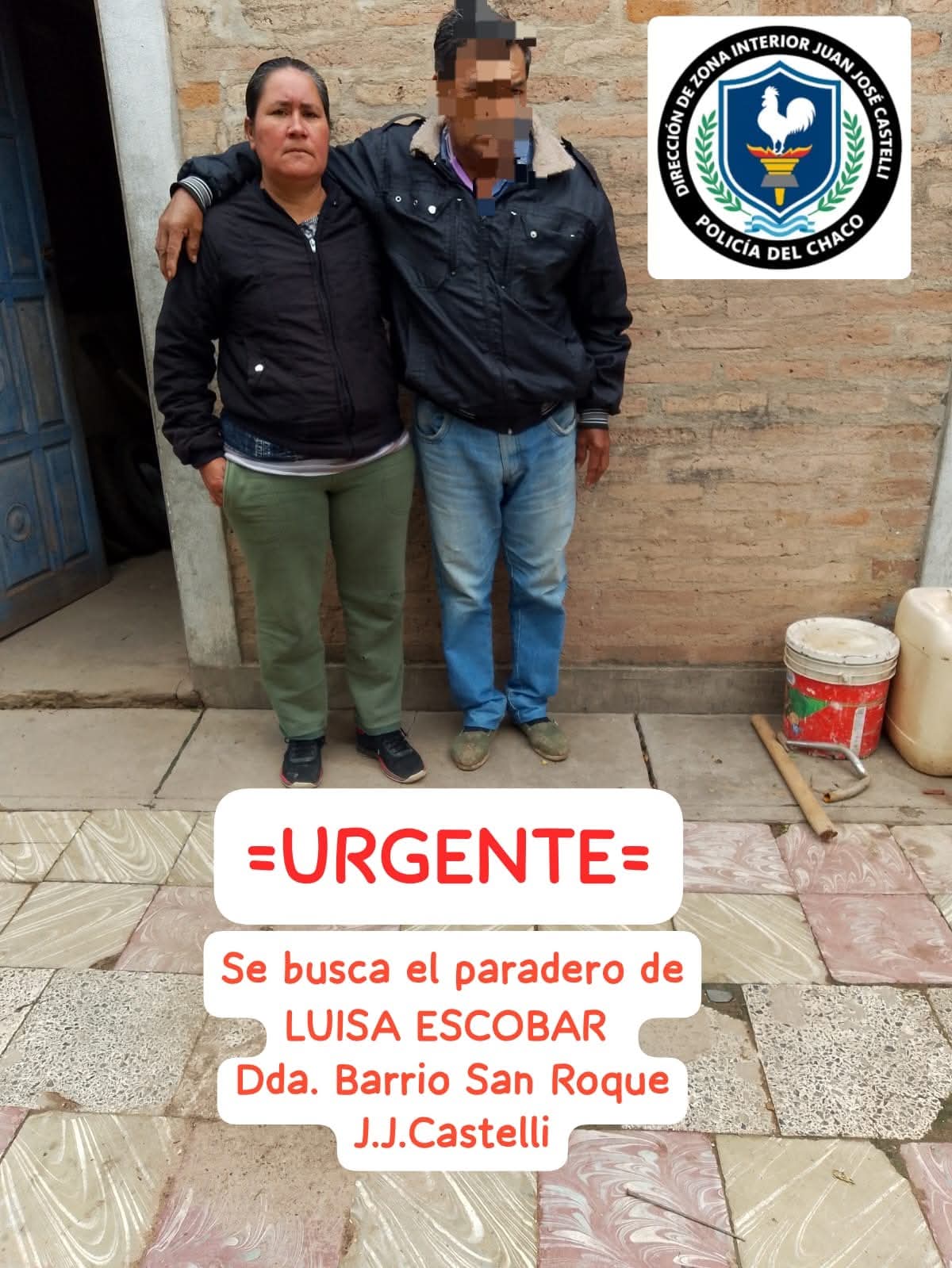 URGENTE: SE SOLICITA COLABORACIÓN PARA ENCONTRAR A LUISA ESCOBAR, DESAPARECIDA EN JUAN JOSÉ CASTELLI