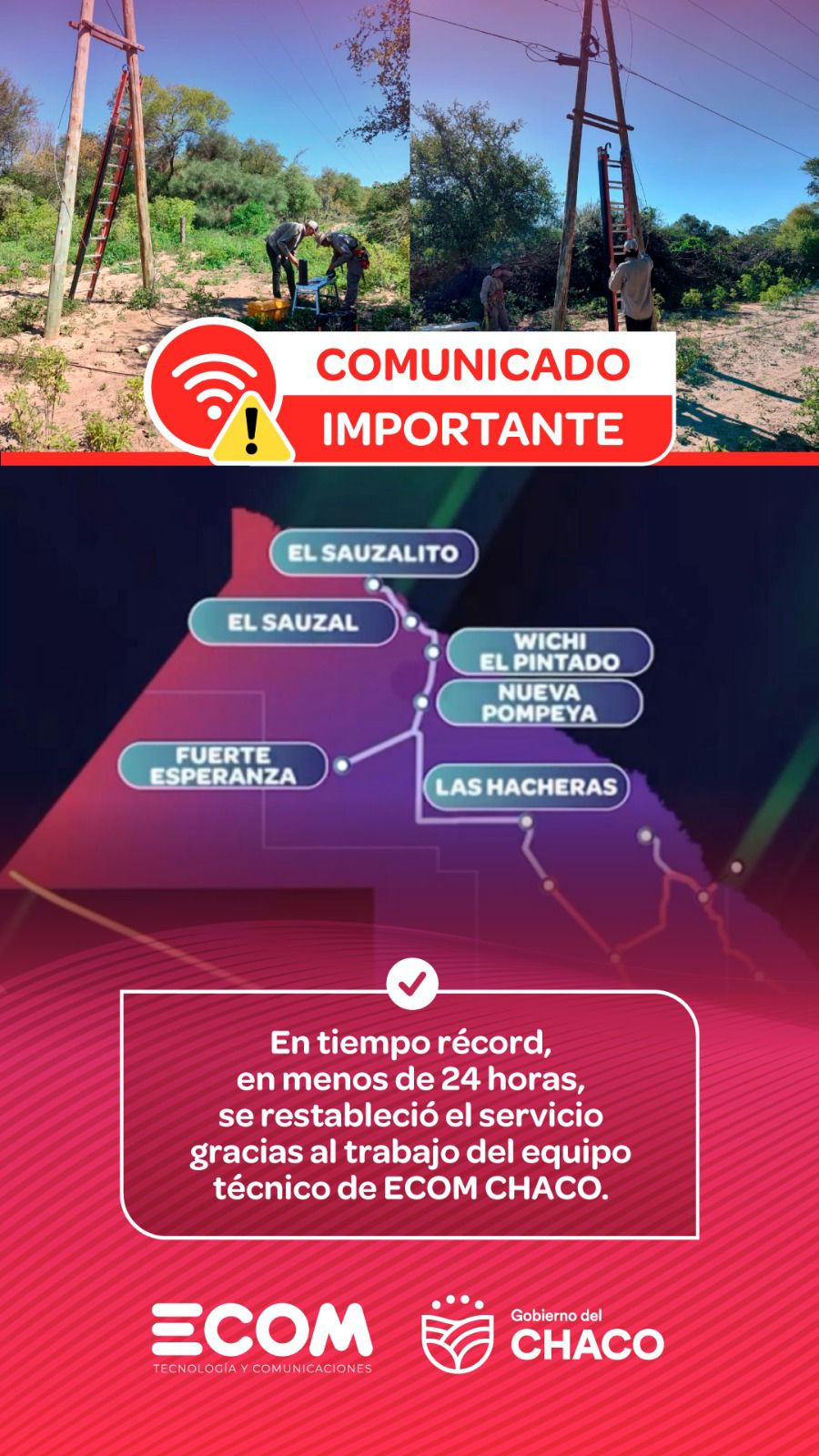 SOLUCION INMEDIATA POR PARTE DE ECOM AL CORTE DE FIBRA EN EL  IMPENETRABLE.